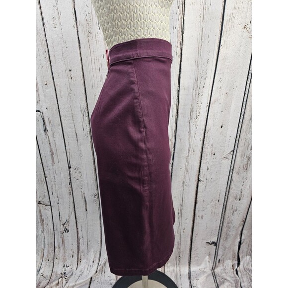 ALK Women's 6 Jen 7 For All Mankind Burgundy Coated Denim Straight Pencil Skirt - Picture 4 of 10